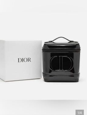 CD Dior Black Shiny Patent Top Handle Cosmetic Bag Clutch Vanity Box New 2026